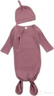 👶 kmbangi newborn baby nightgown set: deluxe knit cotton knotted sleeper gown with hat - ideal for unisex babies! logo