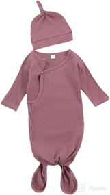 img 4 attached to 👶 KMBANGI Newborn Baby Nightgown Set: Deluxe Knit Cotton Knotted Sleeper Gown with Hat - Ideal for Unisex Babies!