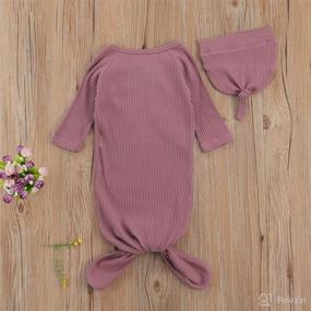 img 2 attached to 👶 KMBANGI Newborn Baby Nightgown Set: Deluxe Knit Cotton Knotted Sleeper Gown with Hat - Ideal for Unisex Babies!