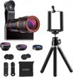 phone camera lens, 12x zoom lens, fisheye lens, macro lens and wide angle (attached together), phone holder, tripod, telephoto lens for tik tok, yotube, vlog, video, compatible with iphone, smartphone logo
