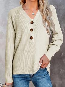 img 2 attached to Ribbed Knit Sweater For Women - Long Sleeve V-Neck Button Front, Casual Relaxed Fit Pullover Jumper Tops