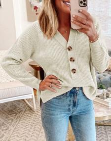 img 3 attached to Ribbed Knit Sweater For Women - Long Sleeve V-Neck Button Front, Casual Relaxed Fit Pullover Jumper Tops