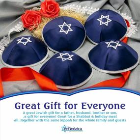 img 2 attached to HolYudaica Pack Of 10-Pcs Hq 20Cm Satin Kippah With Silver/Gold String+Star Of David For Men & Boys, Yamaka Hat From Israel, Kippot Bulk (Blue Silver)