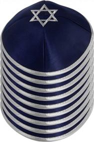 img 4 attached to HolYudaica Pack Of 10-Pcs Hq 20Cm Satin Kippah With Silver/Gold String+Star Of David For Men & Boys, Yamaka Hat From Israel, Kippot Bulk (Blue Silver)