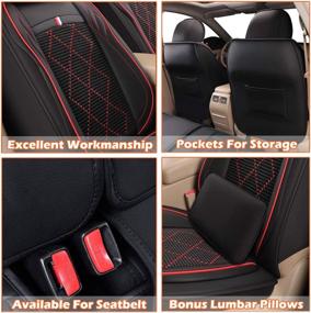 img 1 attached to 🚗 Full Set Car Seat Covers - Custom Fit PU Leather Waterproof Seat Cushion Cover for Honda Civic 2003-2021 Sedan/Hatchback (Includes Bonus Lumbar Pillows) - Black Red