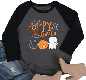 img 4 attached to Women'S Halloween Pumpkin Face Graphic Raglan Baseball Tee Shirt