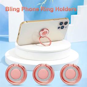 img 2 attached to 📱 3 ProMax Cell Phone Ring Holders Finger Stand Finger Phone Kickstand 360° Rotation Bling Metal Ring Grip for Magnetic Car Mount Compatible with Smartphone (Rose Gold)