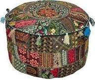 🪑 handmade indian vintage cotton ottoman pouf cover - black, 18x18x13 inches: stylish patchwork design for living room décor логотип