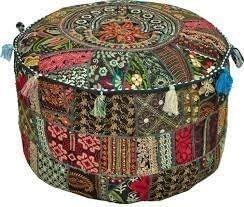 img 1 attached to 🪑 Handmade Indian Vintage Cotton Ottoman Pouf Cover - Black, 18X18X13 Inches: Stylish Patchwork Design for Living Room Décor