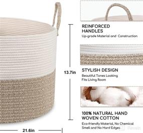 img 3 attached to 🧺 MXMHOME Extra Large Cotton Rope Basket – 21.6" x 21.6" x 13.7" – Blanket Basket for Living Room, Toy Storage Basket, Woven Blanket Storage, Organizing Bins for Kids Toys