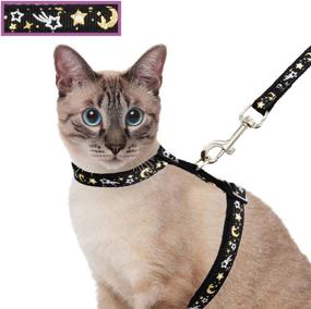 img 4 attached to 🌙 Ultimate Escape-Proof Cat Harness and Leash Set with Golden Star and Moon Design- Glow in the Dark Black - Adjustable Soft Safety Strap for Outdoor Walking