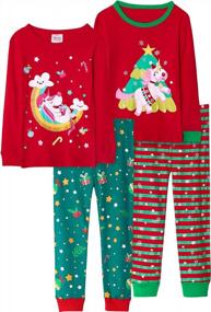 img 4 attached to Snug-Fit Cotton Pajamas Set For Girls - 4-Piece Kids Sleepwear