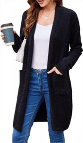img 4 attached to Stay Cozy In Style With Women'S Open Front Fuzzy Knit Cardigans With Pockets