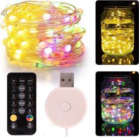 img 4 attached to 50 LED Multi-Colored Fairy String Lights W/ Remote - 16 Color Changing Waterproof Battery Operated For Bedroom, Party, Halloween & Christmas Decor By ANJAYLIA