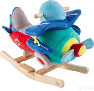 🚀 happy trails rocking plane toy - plush stuffed ride on wooden rocker for kids with sounds and handles - imaginative playtime fun for boys, girls, and toddlers logo