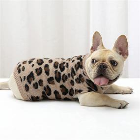 img 4 attached to 🐆 Leopard Pattern Dog Sweater for Fall Winter - PASRLD Dog Sweater with Turtleneck Knitwear for Small Pets (Khaki)