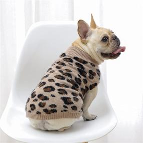 img 1 attached to 🐆 Leopard Pattern Dog Sweater for Fall Winter - PASRLD Dog Sweater with Turtleneck Knitwear for Small Pets (Khaki)