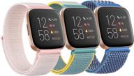 📱 fitbit versa 2 / fitbit versa/versa lite/versa se nylon bands - soft and breathable sport replacement wristbands for fitbit versa smart watch (pearl pink/sunshine/cape code blue) logo