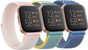 img 4 attached to 📱 Fitbit Versa 2 / Fitbit Versa/Versa Lite/Versa SE Nylon Bands - Soft and Breathable Sport Replacement Wristbands for Fitbit Versa Smart Watch (Pearl Pink/Sunshine/Cape Code Blue)