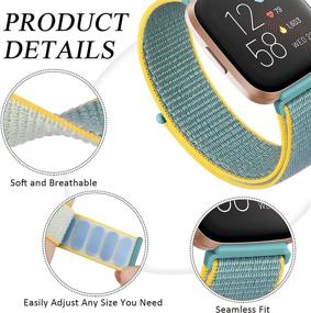 img 3 attached to 📱 Fitbit Versa 2 / Fitbit Versa/Versa Lite/Versa SE Nylon Bands - Soft and Breathable Sport Replacement Wristbands for Fitbit Versa Smart Watch (Pearl Pink/Sunshine/Cape Code Blue)