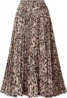 chartou women's high waisted pleated midi-long skirt with elastic waistband and stylish leopard print design logo