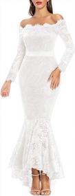 img 4 attached to LALAGEN Женское цветочное кружевное платье с длинными рукавами и открытыми плечами, свадебное платье-русалка