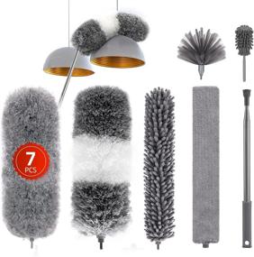 img 4 attached to 🧹 LOCKEN 7Pcs Microfiber Feather Dusters Cleaning Kit - Flexible Heads, Washable & Reusable Covers for Car, Ceiling Fan, Cobweb, Household Duster with Extension Pole