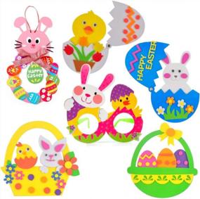 img 4 attached to Easter Craft Kits, 6PCS DIY Sets Including Hatching Chick Bunny Magnet Foam Egg Easter Basket Craft Stick Sign Bunny Wreath And Rabbit Glasses For Kids Favor Classroom Daycare Homeschool Art Decor