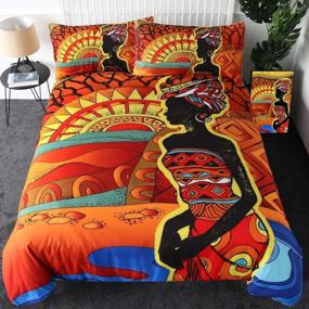 img 4 attached to Queen Size African Woman Bedding Set - Ethnic Afro Decor Duvet Covers & Comforter With Ancient Desert Print Bedspread
