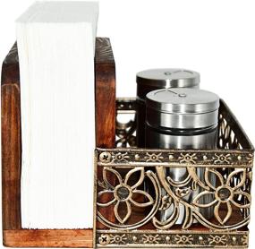 img 3 attached to Rustic Brown Wood Condiment Server With Two-In-One Napkin Holder And Salt & Pepper Storage - Freestanding Tabletop Caddy For Serving, Featuring Metal & Wooden Napkin Holder