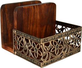 img 1 attached to Rustic Brown Wood Condiment Server With Two-In-One Napkin Holder And Salt & Pepper Storage - Freestanding Tabletop Caddy For Serving, Featuring Metal & Wooden Napkin Holder