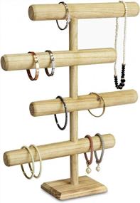img 4 attached to MOOCA Wooden 4-Tier Jewelry Display Stand, Wooden Necklace Jewelry Display Organizer Bracelet Holder For Shows, Wooden Bracelet Watch Display Stand, Oak Color