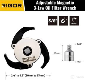 img 3 attached to 🔧 Universal Oil Filter Wrench, RIGOR 23026, Adjustable 2.4" to 3.6", 3/8" Drive, Super Magnetic, Spring-Loaded Steel 3 Jaw for Secure Grip, Includes 1/2"F to 3/8"M Drive Adapter