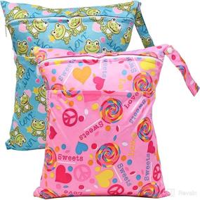 img 4 attached to 👶 Viyuse 2pcs Cloth Diaper Wet Dry Bags: Waterproof, Washable & Double Zippered Pockets, Ideal for Stroller, Beach, Pool, Gym - Keeps Swimsuits & Wet Clothes Organized