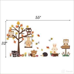 img 2 attached to 🦊 55 inches x 32 inches Woodland Arts Cute Animal World Rabbits Foxes Owls Snail Trees Zoo Animal Removable Vinyl Wall Decals Stickers for Children Room Nursery