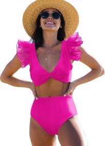 img 4 attached to Women'S Ruffle High Waist Push Up Tropical Print Bikini - SPORLIKE Swimsuit Two Pieces