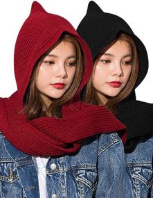 img 1 attached to 🧣 Stylish Hooded Irregular Knitted Women's Accessories - Winter Scarves & Wraps