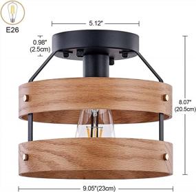 img 2 attached to Rustic Farmhouse Semi Flush Mount Ceiling Light - Metal & Oak Wood Drum For Hallway, Kitchen, Bathroom, Bedroom