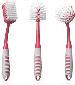 img 4 attached to Dish Brush Set Of 3 With Bottle Water Brush, Dish Scrub Brush And Scrubber Brush - Kitchen Scrub Brushes Ergonomic Non Slip Long Handle For Cleaning Cleaner Wash Sink Dishes Bottle Cup Glass Pot (Red)