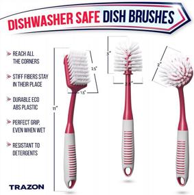 img 3 attached to Dish Brush Set Of 3 With Bottle Water Brush, Dish Scrub Brush And Scrubber Brush - Kitchen Scrub Brushes Ergonomic Non Slip Long Handle For Cleaning Cleaner Wash Sink Dishes Bottle Cup Glass Pot (Red)