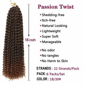 img 3 attached to 18 Inch Ombre Brown Passion Twist Crochet Hair For Women - 6 Packs Long Bohemian Synthetic Curly Braiding Hair Extensions By Ubeleco