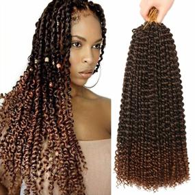 img 4 attached to 18 Inch Ombre Brown Passion Twist Crochet Hair For Women - 6 Packs Long Bohemian Synthetic Curly Braiding Hair Extensions By Ubeleco