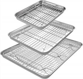 img 4 attached to 3 Pans + 3 Racks Deedro Stainless Steel Baking Sheet With Cooling Racks - Heavy Duty, Non-Toxic & Easy To Clean