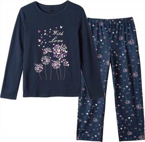 img 4 attached to Cuddly Cat-Themed Big Girls' Cotton Pajama Sets For Cozy Winter Nights