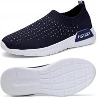 hsyzzy slip-on walking shoes women, breathable flying woven mesh sock sneakers for women blue 8 logo