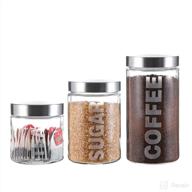 🏺 airtight glass jars with stainless lids - whole housewares 3 piece canister set for coffee, sugar, and tea - 57/44/29 oz glass storage containers логотип