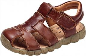 img 4 attached to PPXID Детские кожаные сандалии с закрытым носком для мальчиков и девочек - легкая пляжная обувь с мягкой подошвой для лета на открытом воздухе
