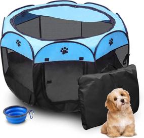 img 4 attached to WareHem Foldable Playpen Portable Exercise Dogs