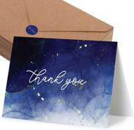 мраморно-синие и золотые благодарственные открытки - набор из 100 пустых благодарственных записок с конвертами и наклейками - идеально подходит для детского душа и многого другого (4x6 дюймов) логотип