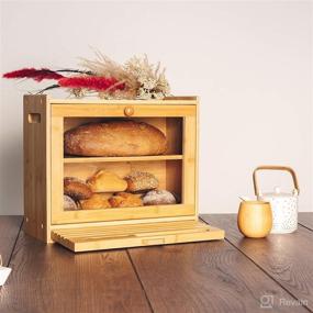 img 1 attached to 🍞 Kitchen Countertop Bread Box – 2-Shelf Bamboo Pastry Box with Cutting Board, Serrated Bread Knife, and Display Window – Bread Keeper for Pantry Organization and Storage by Kitchen Seven